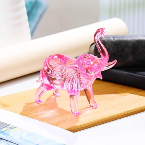 Image of YWHL Pink Crystal Elephant Figurine Gifts for Elephant Lovers, Glass Animals Statue Decor, Handmade Art Collectible Decoration for Home Table Centerpiece