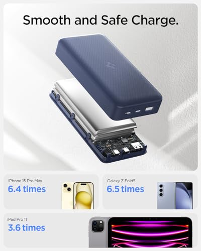 Image of Spigen ArcPack 30000mAh Power Bank, PD3.0, PPS, Fast Charging, 30.0W Max Output, 2 Type-C Ports, 1 USB-A Port - (ABS+PC, Navy Blue)