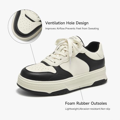 Image of BEAU TODAY Platform White Sneakers for Women,Leather Casual Tennis Shoes