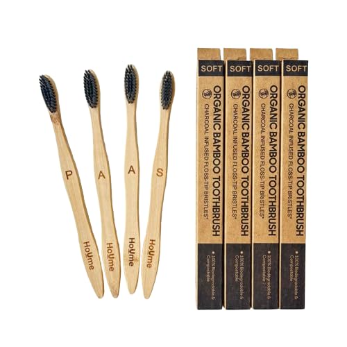 Houme Bamboo Toothbrush for Adults Pack of 4 - Ultra Soft Charcoal Bristles, Antibacterial Biodegradable Handle, BPA Free, Eco-Friendly Natural Oral Care (B0D8GTV5C7) Amazon Price History, Amazon Price Tracker