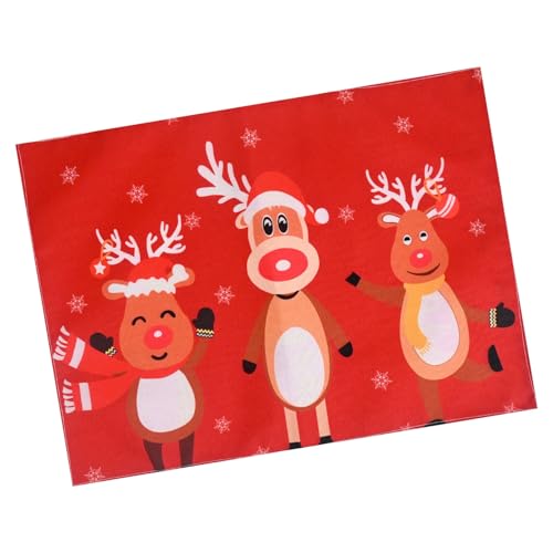 Image of Dining Table Mats Set of 2 - Reindeer Christmas Theme,Digital Print, Washable, Indoor /Outdoor, Heat-Proof, Water Resistant, Wipe & Clean (47X33 cm) Red