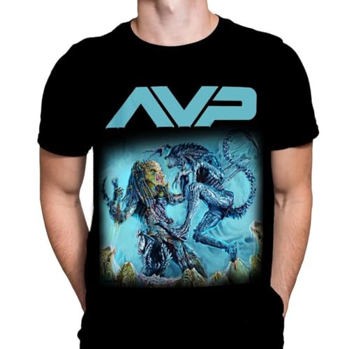 Image of AVP Alien Vs Predator Mens T-Shirt Horror Film Print, Black Cotton T-Shirt, Movie Poster Tee