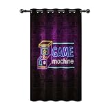 YONGFOTO Cortina Gamer Dormitorio Juvenil Neón Retro Máquina recreativa Fluorescente Cortinas Opaca con Ojales Gaming Decor Adolescente Chico 1 Panel 117 x 183 cm
