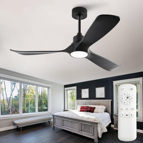FUJIBONNY 52 inch Ceiling Fans with Lights Remote Contol,Memory Function Black Ceiling Fans,Quiet Reversible DC Motor Modern Ceiling Fan for Outdoor Patio Proch Gazebo