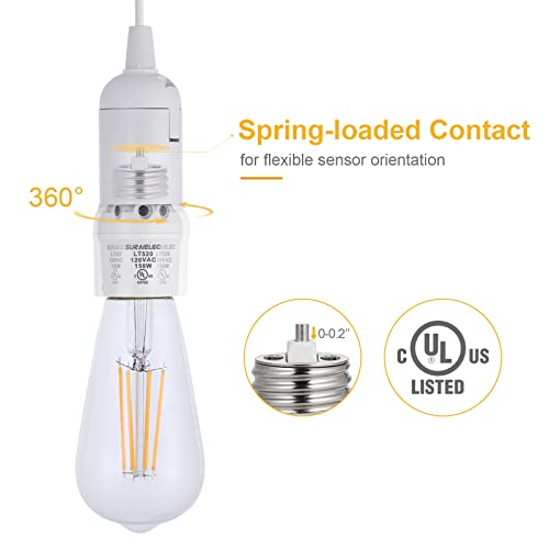 Suraielec Light Sensor Socket, Dusk To Dawn Light Socket With 360° Rotated Sensor Orientation, Automatic Photocell Sensor For Led/Cfl/Halogen/Incandescent Bulbs, Outdoor Lighting, 2 Pack, Ul Listed #TOP2