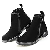  Hawkwell Damen Stiefeletten aus Wildleder mit niedrigem Absatz und Reißverschluss,Schwarzes Leder, EU 38