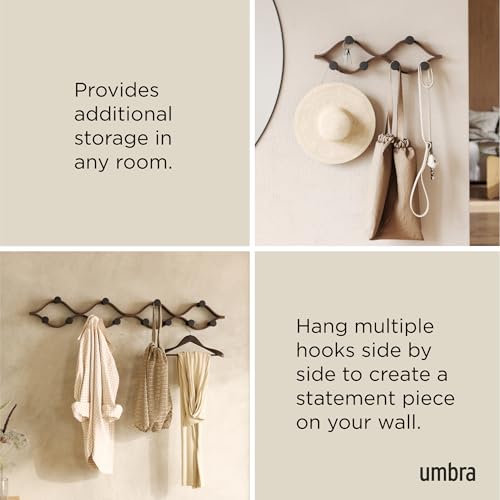 Umbra Montage Wall-Mounted Coat Rack with 6 Hooks for Jackets, Hats, Bags, and More - Modern Wood and Metal Design, Black/Walnut by Umbra - Image 6