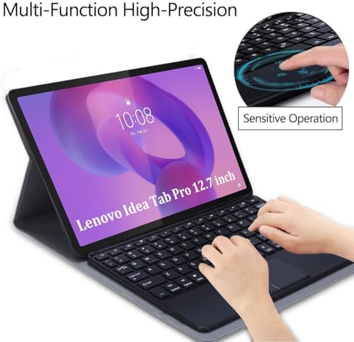 Image of HOM Tri-Fold Detachable Wireless Bluetooth Keyboard with Trackpad /Touchpad Tablet Cover Case for Lenovo Idea Tab Pro 12.7 inch