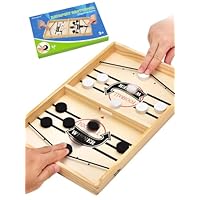 Hockey Brettspiel Aus Holz – Sling Puck & Tischhockey 2-in-1, 35x22 Cm, Mit 20 Pucks – Schnelles Familienspiel Für Drinnen & Draußen