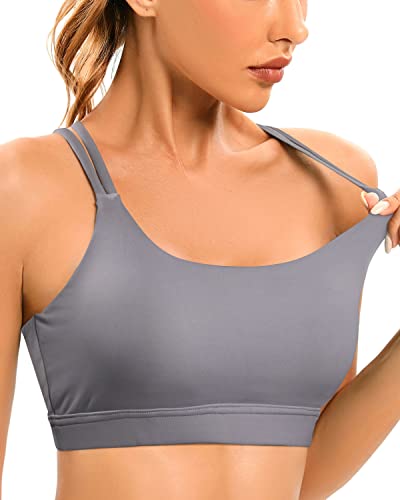 Marinavida Gray Womens Strappy Sports Bras Yoga Sport Bra Workout Crop Top Criss Cross Back Medium Support Padded Sports Bras Medium #TOP3