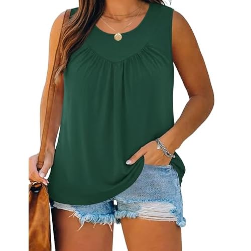 AKEWEI Womens Plus Size Tank Tops Cotton Blend Summer Tops Pleated Sleeveless Oversized Flowy Tunics XL-5XL