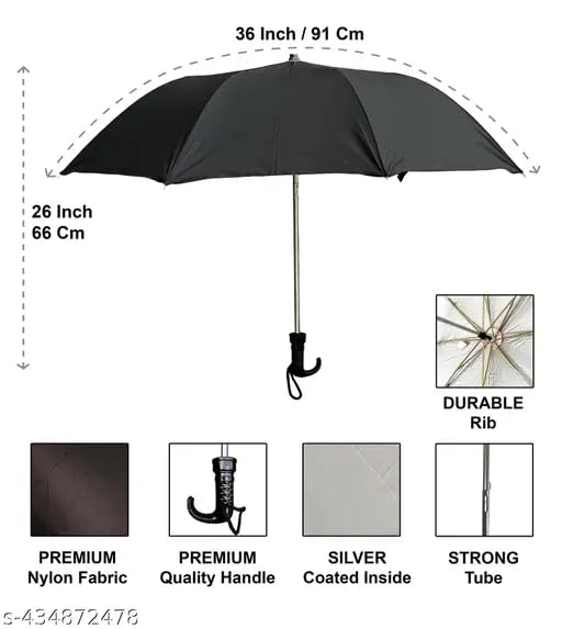 Image of COMBO OFFER Black color Umbrellas for rain and sunshine, Strong and windproof is suitable for men, women, boys, girls, and kids. Manual Unfold, two fold black umbrellas.