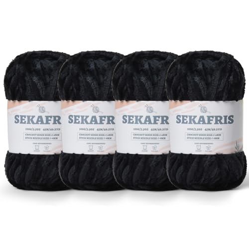 Image of Chenille Velvet Soft Yarn Black 4 Pack