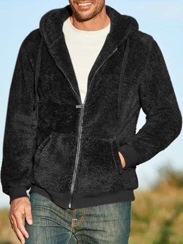 Karlywindow Men's Fuzzy Sherpa Athletic Hoodie Heavyweight Fleece Jacket Zip Up Hooded Sweatshirt Sports Coat2
