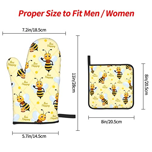Oralby Bee Oven Mitts And Pot Holders Sets, Funny Kitchen Oven Mitts Heat Resistant Of 500 Degrees, Pure Cotton Hot Pads And Oven Mitts Sets For Baking,Cooking,Bbq Grilling(3Pcs Set) One Size #TOP3