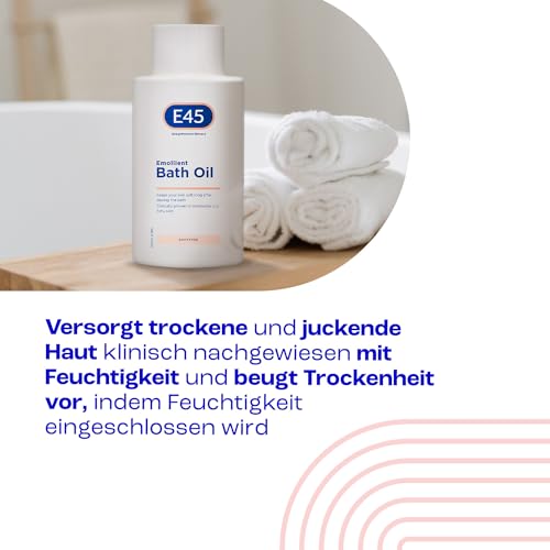 E45 Bath Oil 500 ml – Badeöl Weichmacher, um trockene Haut mit Feuchtigkeit zu versorgen – Seifenfrei und parfümfrei Weichmachendes Bade- und Duschöl Duschgel - Dermatologisch getestet