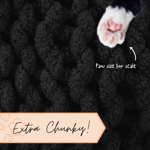 Adyrescia Chunky Knit Blanket Throw | 100% Hand Knit With Jumbo Chenille Yarn (50"X60", Raven Black) #TOP4