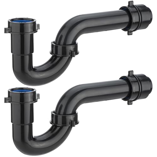 (2 Pack) Yariwiz Black 1-1/2 inch P Trap for Bathroom Kitchen Sink Drain Replacement Tubular Plumbing Pipe Assembly KSD-001B(2 PACK)