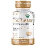 Nutri Organic Lions Mane Supplement Capsules - 1900 mg, 10:1 Dual Extraction, 120 Count - Certified Organic Mushroom Extract (Fruiting Body) - Third Party Tested - Cognitive Support, Heart Health