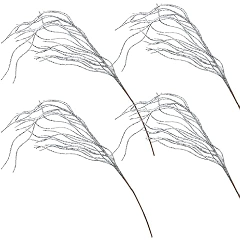 4PCS Christmas Glitter Picks Sprays Wispy Willow Stems Glittered Curly Twigs Branches for Christmas Tree Picks Ornaments Wreaths Garlands Tree Topper Fillers Holiday Home Decoration 39" (4, Silver) Cover