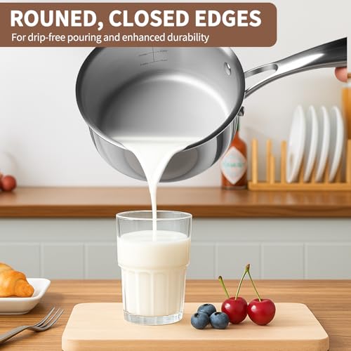 EWFEN 3 Ply Stainless Steel Sauce Pan Set with Lids, 1 & 2 & 3 Quart Multipurpose Cooking Pot, Stay-Cool Handle, Induction Oven Dishwasher Safe, 1QT & 2QT & 3QT by EWFEN - Image 7