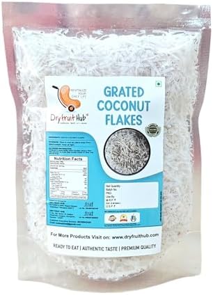 Dry Fruit Hub Fresh Grated Coconut Flakes (Copra Kadi) 400g | Fresh 100% Natural & Unsweetened | Perfect for Cooking, Baking, and Garnishing | Dry Coconut Flakes