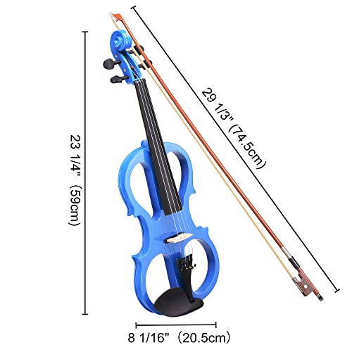 Aw 4/4 Electric Violin Full Size Wood Silent Fiddle Stringed Instrument Bow Headphone Case Blue #TOP5