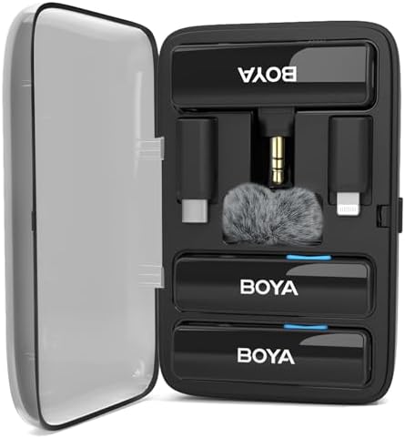 BOYA Wireless Lavalier Microphones for Cameras DSLR Android iPhone 15 Type C Smartphone Noise Cancellation, 10h Battery, Clip on Lapel Mic for Live Streaming Video Conference Recording (Black)