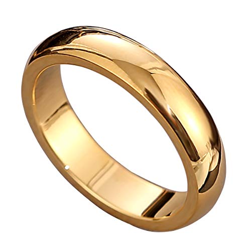 CCBFY 2 MM 4 MM Stainless Steel Ring Stackable High Polish Plain Dome Tarnish Resistant Comfort Fit Ring Wedding Band Size 3-10 (Gold - 4mm, 11)
