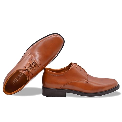 Image of Mens Genuine Leather Dress Shoes Square Toe Formal Business Office Work Lightweight Comfortable Lace-up Oxford Shoes