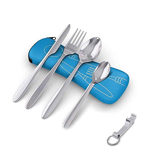 FYSHOP Portable Cutlery Set with Case for Work Lunch Travel Camping Utensils Stainless Steel Flatware Set 5 Pieces