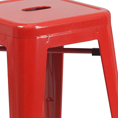 Flash Furniture Kai Commercial Grade 24" High Backless Red Metal Indoor-Outdoor Counter Height Stool With Square Seat #TOP7