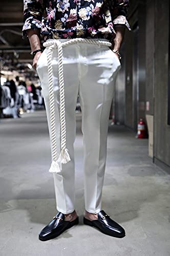 Mens Rope Belt Fashion Gothic Style Twisted Shape Thick Adjustable Cotton Ivory4