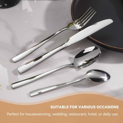 Image of Clovis Stainless Steel Flatware Set 4 Pieces, Titanium Plated Mirror Finish, Cutlery Set for 1 with Knife Fork Spoon and Teaspoon, Silver