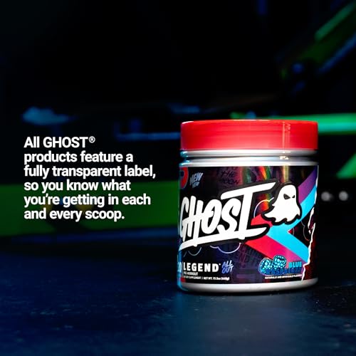 Image of GHOST Legend All Out Pre-Workout Powder, Blue Raspberry - 20 Servings - Pre-Workout Supplement for Men & Women - Energy & Pumps - Caffeine, Citrulline, Beta Alanine, Betaine, NO3-T - Sugar Free