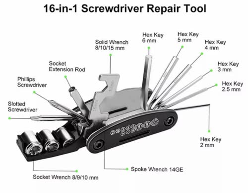 Xtreme 16 In 1 Multi-Function Bike Bicycle Cycling Mechanic Repair Tool Kit，Bicycle Tool Kit, Motorcycle Portable Multifunctional Repair Tool Set， Folding Metric Repair Tool Set Kit #TOP1