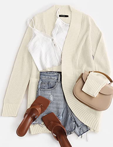 Zesica Women's 2023 Long Sleeve Open Front Casual Lightweight Soft Knit Cardigan Sweater Outerwear,Apricot,Large #TOP3