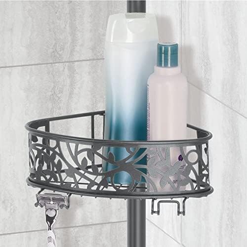 mDesign Shower Tray for Shampoo Bottles and Gels  Practical Shower Caddy with Plastic Suction Cups  Extendable Tension Pole Shower Shelf Unit  Graphite