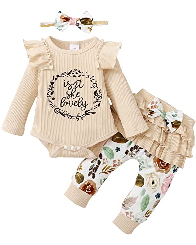 Image of Saeaby Infant Baby Girl Clothes Newborn Girl Outfit Long Sleeve Romper Pants Set Cute Baby Clothes for Girls Fall/Winter
