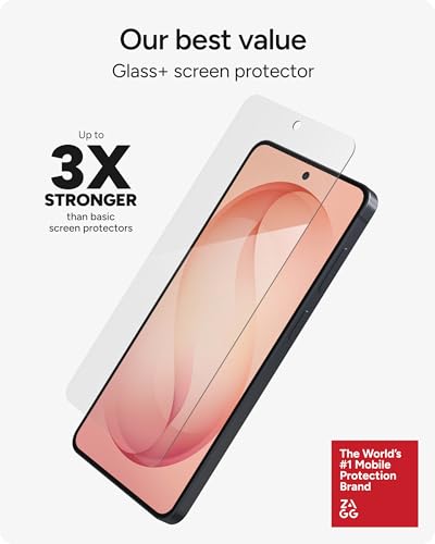 Image of ZAGG Glass+ Samsung Galaxy S26+ Screen Protector - Impact & Shatter Protection, 3x Stronger Tempered Glass, Fingerprint Scanner Compatible, Scratch Resistant, InvisibleShield, Easy Installation