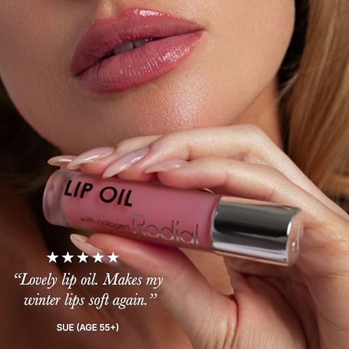 Image of Rodial Lip Oil with Plumping Collagen 4ml - Hydrating Vegan Lip Oil for Fuller, Smoother Lips, Nourishing Lip Care with Cherry, Jojoba & Macadamia Oils, English Rose Gloss Finish