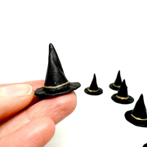 1/12 Scale Black Witch Hats for Dollhouse Miniatures, Halloween D&eacute;cor, Cupcake Decorations 5Pcs