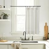 Kitchen Window Curtains Over Sink Cafe Curtains 24 Inch Length,Farmhouse Linen Pinch Pleat Sheer Kitchen Curtain Set of 1