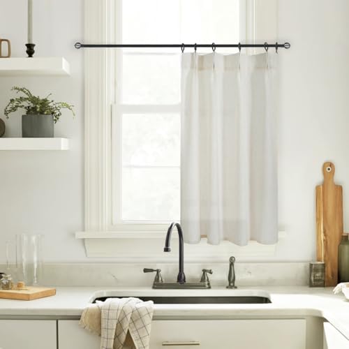 Kitchen Window Curtains Over Sink Cafe Curtains 24 Inch Length,Farmhouse Linen Pinch Pleat Sheer Kitchen Curtain Set of 1