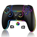 SZDILONG Wireless Controller with 7 Colors RGB Light for PS5 Pro/Slim,MAC,iOS,Steam,PC Windows/Android 10 and Above,Support Turbo/Programmable/Microphone/Dual Vibration, with 3.5mm Audio Jack, Black