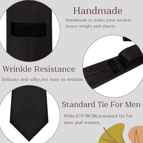 Image of WOXVM Men's Ties Classic Solid Satin Tie Pure Color 3.15 inch Mens Necktie, Premium Formal Black Ties For Men Business & Wedding