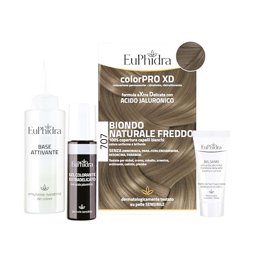Euphidra - ColorPro XD 707, Biondo Naturale Freddo, Trattamento Idratante, Migliora la Morbidezza, Capelli Luminso e Sani, Colorazione Permanente con Acido Ialuronico,