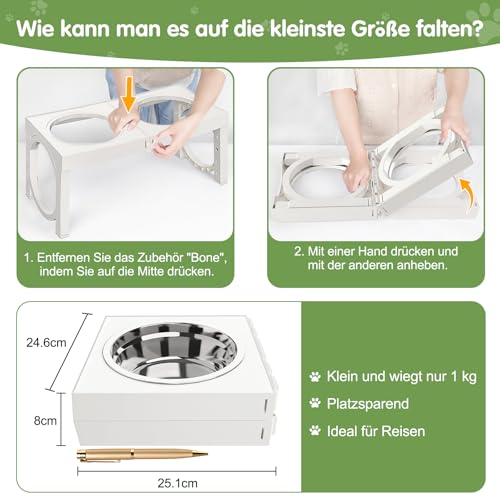 X XBEN Erhöhter Hundenapf, 5 Höhenverstellbar Futternapf für Kleine Mittlere Große Hunde, Futterstation 2 Große Eingedickte Edelstahlschalen, Rutschfester Hundenapf, BPA frei Plastik, Weiß