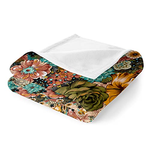 Wesan Boho Floral Blanket Bohemian Flowers Gifts For Women Kids Girls Birthday Mother's Day Colorful Hippie Decor Soft Warm Plush Throw Blankets Lightweight For Bed Bedroom Bedding 50"X60" #TOP4