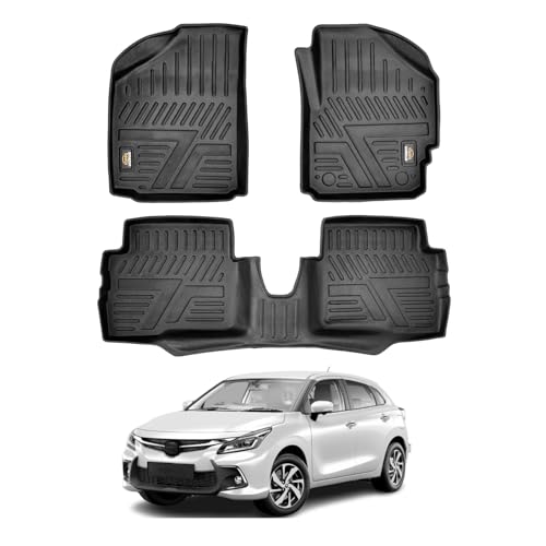 Image of Amazon Basics 5D Custom Fit Car Floor Mats for Glanza | Odor Free Virgin Polymer | All Weather Waterproof Protection | Edge to Edge Coverage | 3 Piece Set